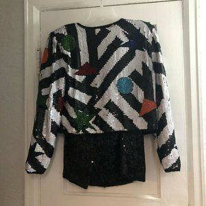 SOLD  NWT VINTAGE Color Block BEADED SEQUIN Suit,